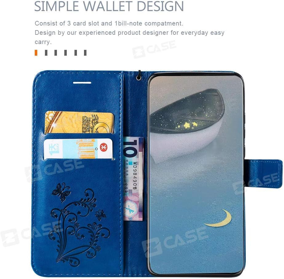 JZ Embossed 3D Butterfly Wallet Case for LG V30/V30S Thinq/V35/V35 Thinq/V30S/V30 Plus/V35 plus PU Leather Wallet Flip Phone Case Cover [Wrist Strap] - Red  JZ   