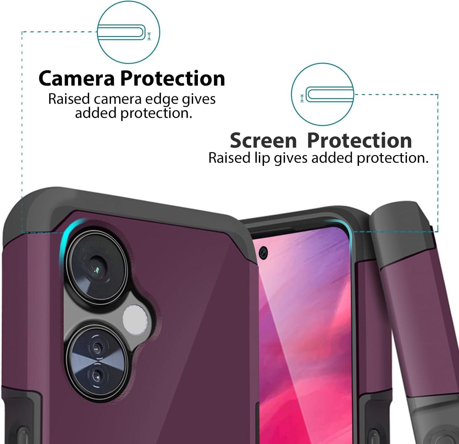 TJS Compatible for Oneplus Nord N30 5G Case, with Tempered Glass Screen Protector Dual Layer Hybrid (Magnetic Mount Friendly) Shockproof Drop Protection Impact Phone Case (Purple)  TJS   