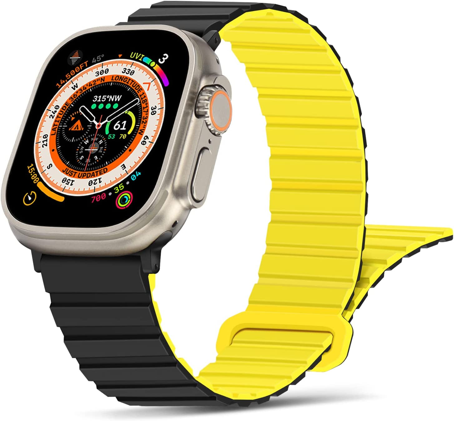 Tasikar Compatible with Apple Watch Band 49Mm 45Mm 44Mm 42Mm Silicone Magnetic Loop Bands [Double Sided Wearable] Designed for Apple Watch Ultra Series 8 7 (45Mm) SE 6 5 4 (44Mm) 3 2 1 (42Mm), Grey Orange  Tasikar Black Yellow 42mm/44mm/45mm/49mm 