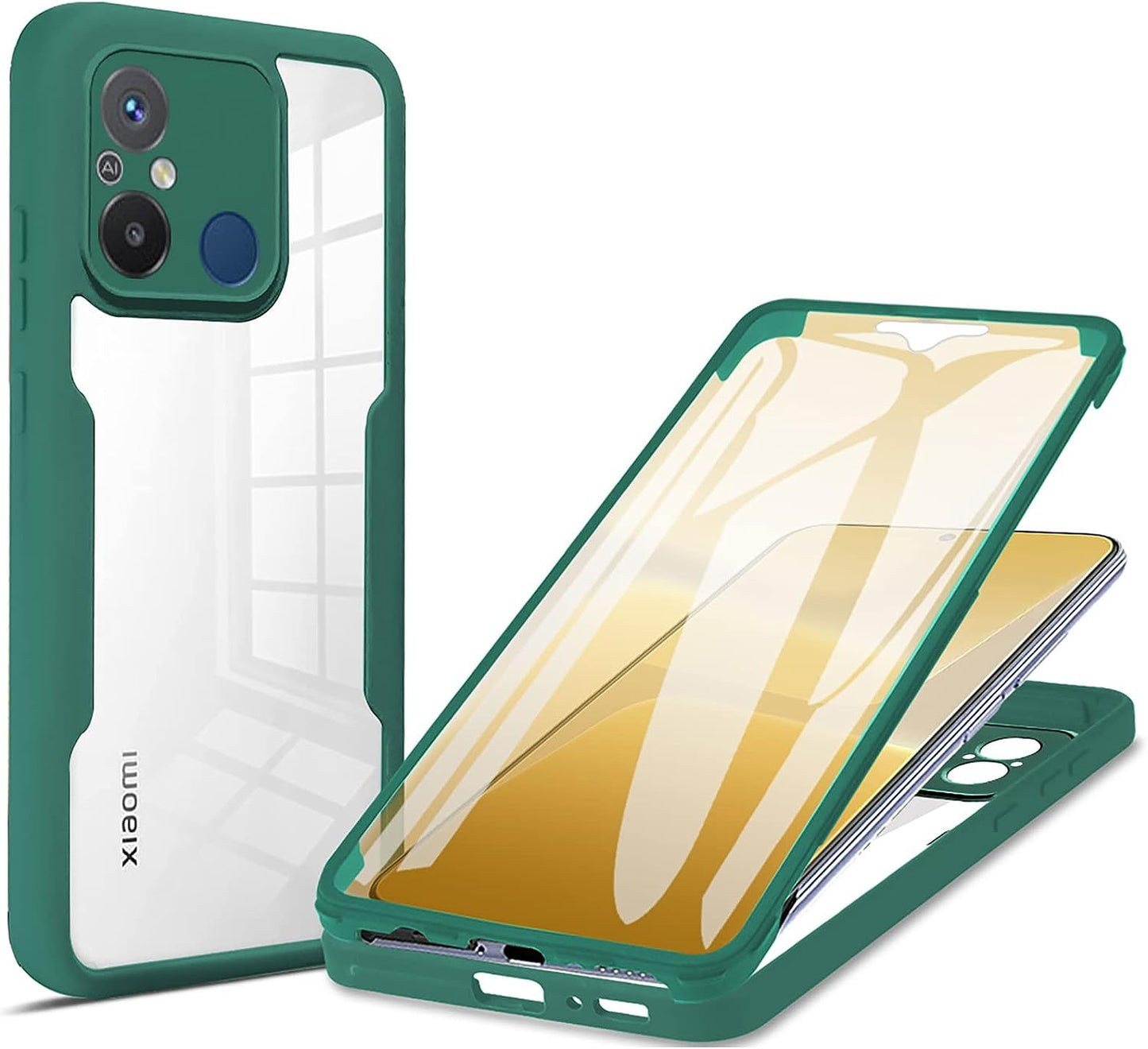 Ccsamll Slim Case for Xiaomi Redmi 12C with Screen Protector, Full Body Clear Soft TPU Rugged Bumper Case Shockproof Phone Cover for Xiaomi Redmi 12C QC Green  CCSmall   