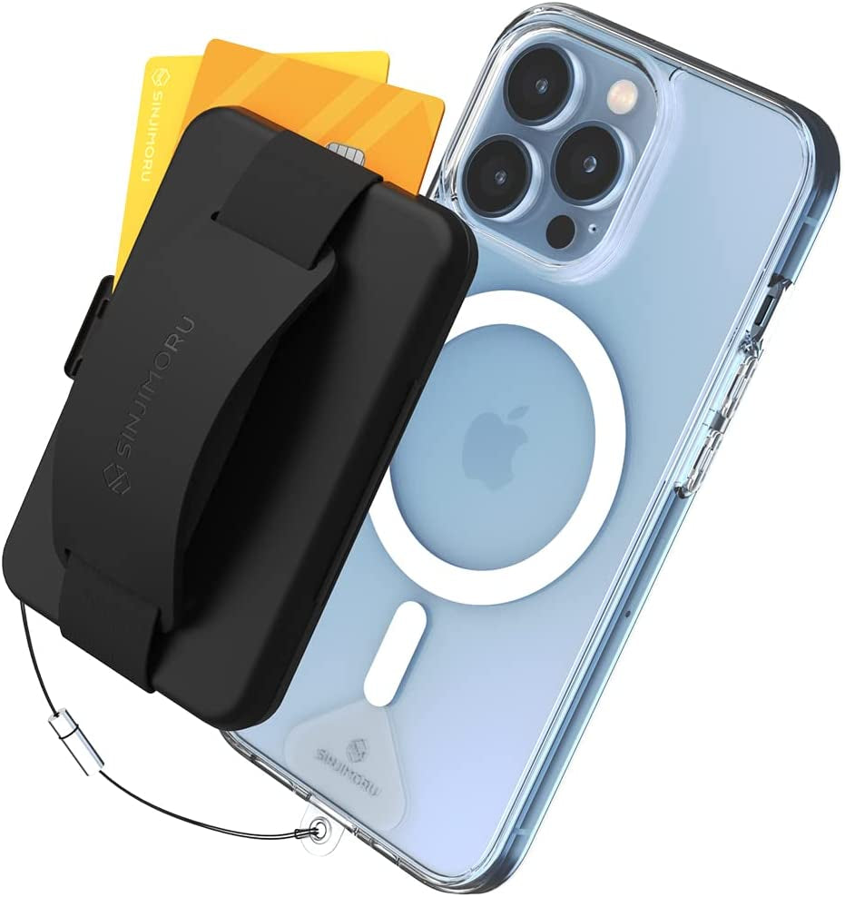Sinjimoru Secure Magnetic Wallet as Phone Grip Stand for Magsafe Wallet, Cell Phone Wallet Stick on with Phone Kickstand & Phone Grip Holder for Iphone 12/13 and 14 Series. M-Card Zip Black  Sinjimoru Co.Ltd   