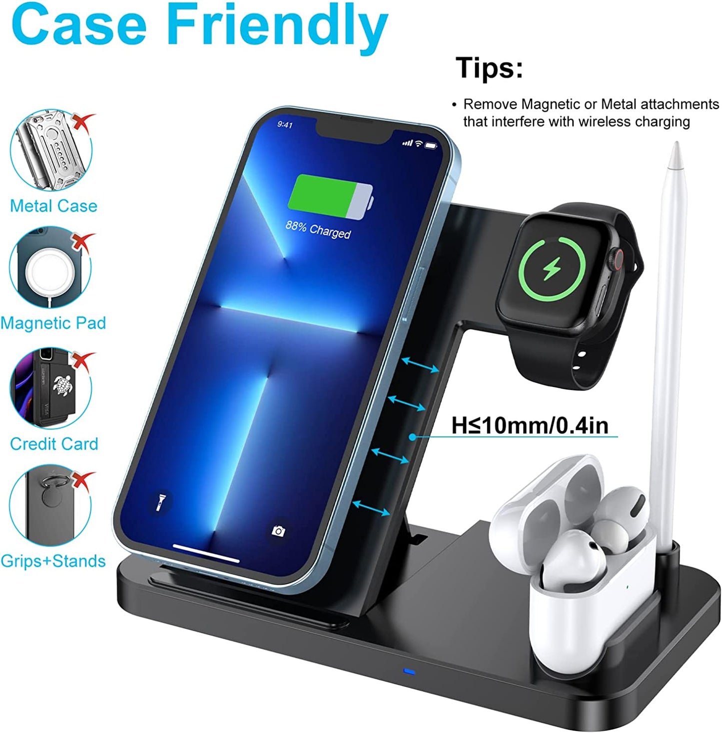 Wireless Charger, CANUVU 4 in 1 Foldable Fast Charging Station Compatible Iwatch & Airpods & Apple Pencil, Iphone 14/13/12/11Series(Pro & Pro Max)/X/Xs/Xs/8, Android Phone(With QC3.0 Adapter)  CANUVU   