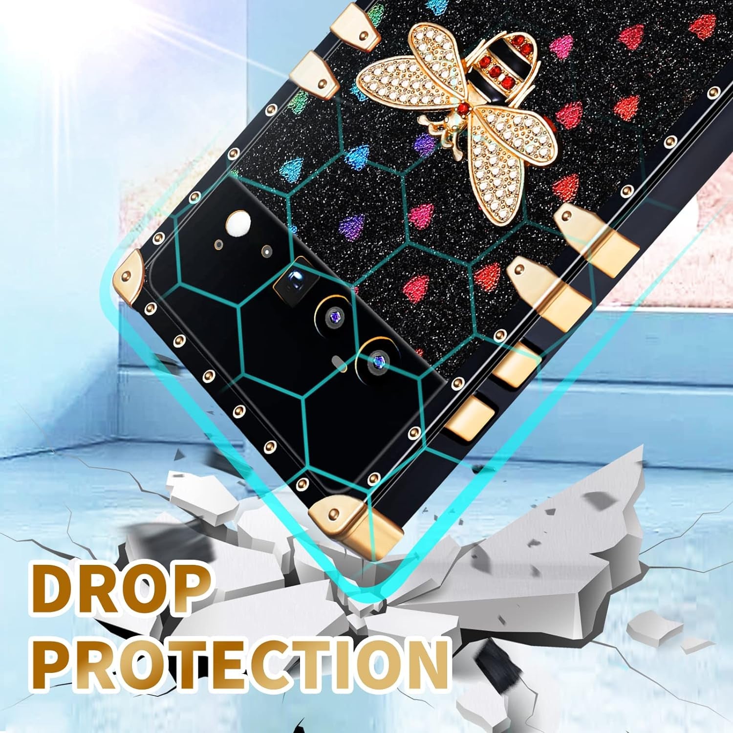 Loheckle for Pixel 6 Pro Case for Women, Designer Square Cases for Google Pixel 6 Pro with Ring Stand Holder and Lanyard, Stylish Bees Luxury Cover for Pixel 6 Pro 6.7 Inch  Loheckle   