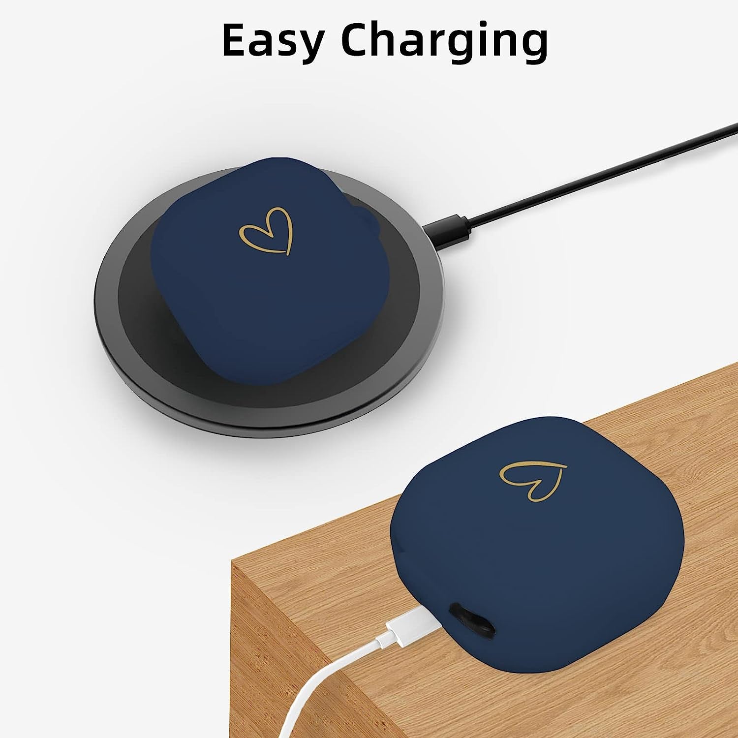 AIIEKZ Compatible with Samsung Galaxy Buds 2 / Buds Pro/Buds Live/Buds 2 Pro, Soft Silicone Case with Gold Heart Pattern with Cute Butterfly Keychain for Girls Women (Midnight Blue)  AIIEKZ   