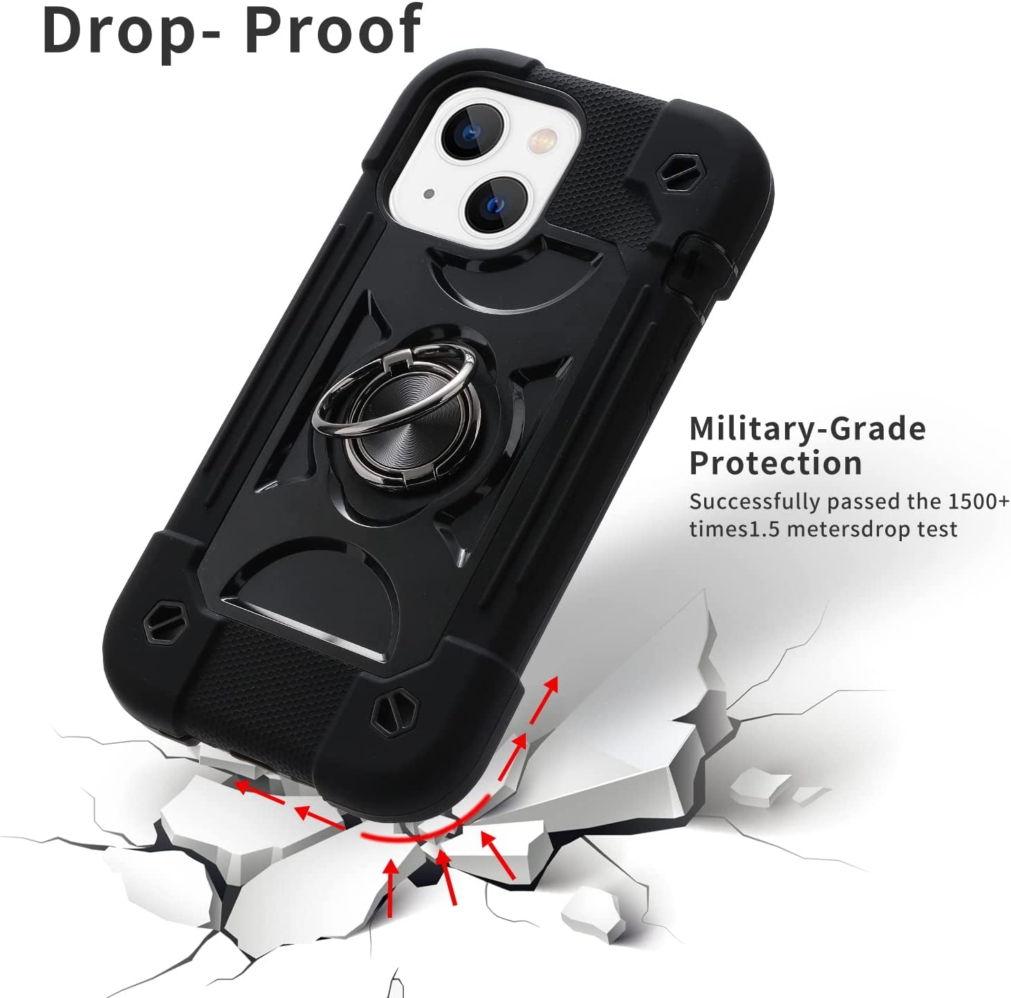 MARKILL Compatible with Iphone 14 Case/Iphone 13 Case 6.1 Inch with Built-In 360°Rotating Ring Stand, Military Grade Drop Protection Full Body Rugged Heavy Duty Protective Durable Cover. (Black)  MARKILL   