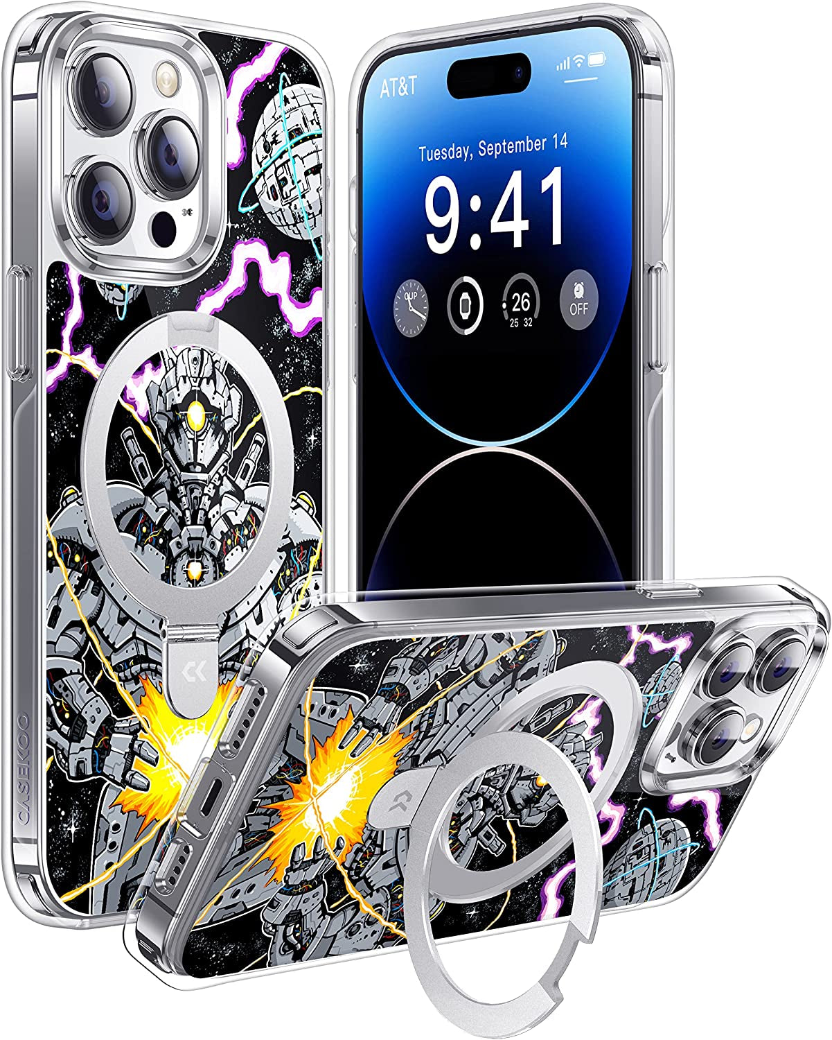 CASEKOO Magnetic Clear for Iphone 14 Pro Case with Invisible Stand [Compatible with Magsafe] [Non Yellowing] Shockproof Protective Slim Ring Holder for Women Men Phone Case 6.1 Inch 2022, Purple  CASEKOO Zhc X Casekoo Iphone 14 Pro Max 