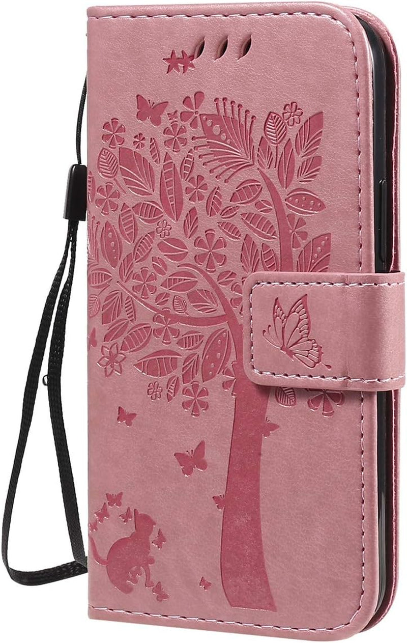 XYX Wallet Case for LG V30, Embossed Cat Butterfly Flowers PU Leather Flip Protective Phone Case Cover with Card Slots for LG V30/LG V35 Thinq, Pink  XYX   