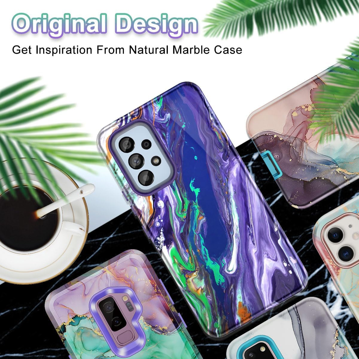 Btscase for Samsung Galaxy A53 5G Case, Marble Pattern 3 in 1 Heavy Duty Shockproof Full Body Rugged Hard Pc+Soft Silicone Drop Protective Women Girl Cover for Galaxy A53 5G,Dreamland River/Purple  Btscase   