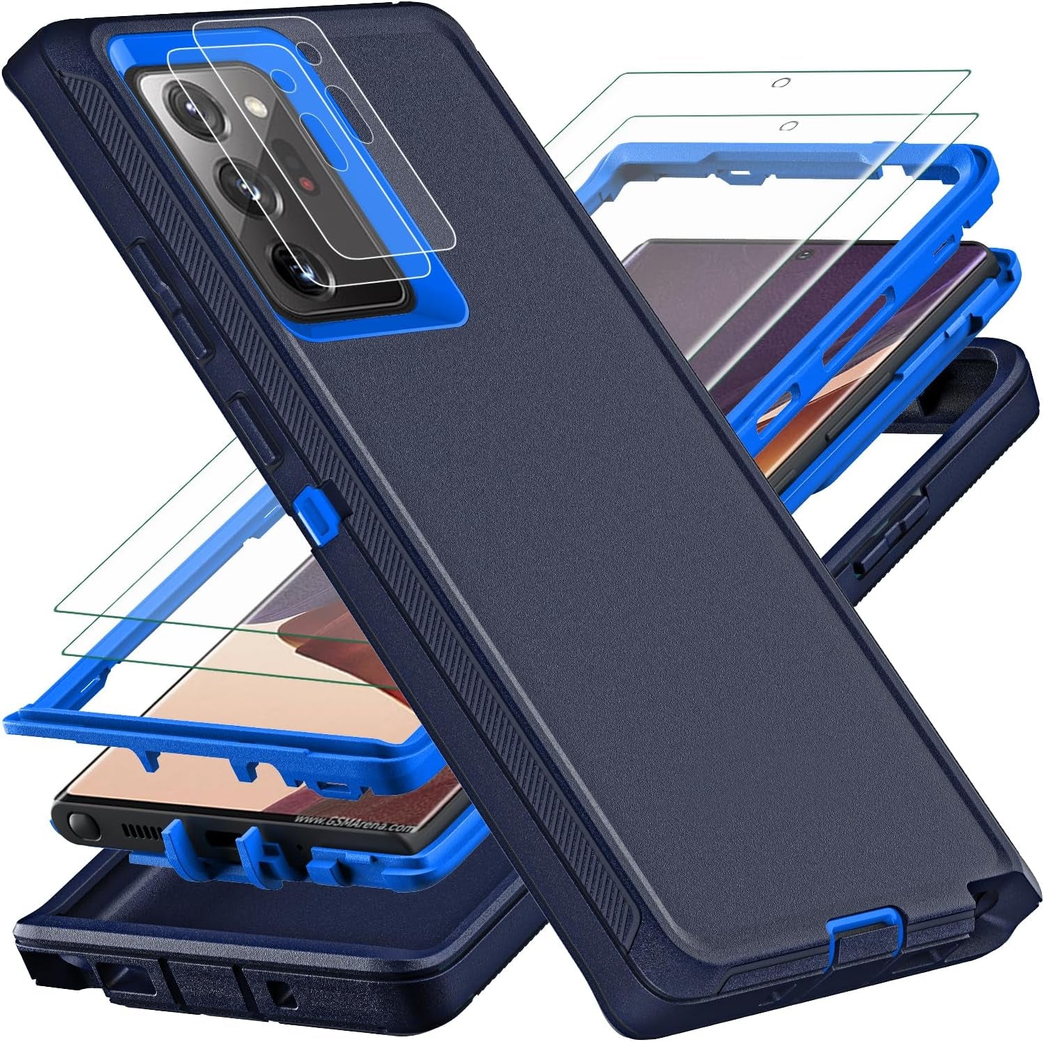 YKHJKLEC for Samsung Galaxy Note 20 Ultra Case, with 2Pcs [Self Healing Flexible TPU Screen Protector & Camera Lens Protector] 3 in 1 Heavy Duty Case for Galaxy Note 20 Ultra 5G (Black/Grey)  YKHJKLEC Navy Blue  