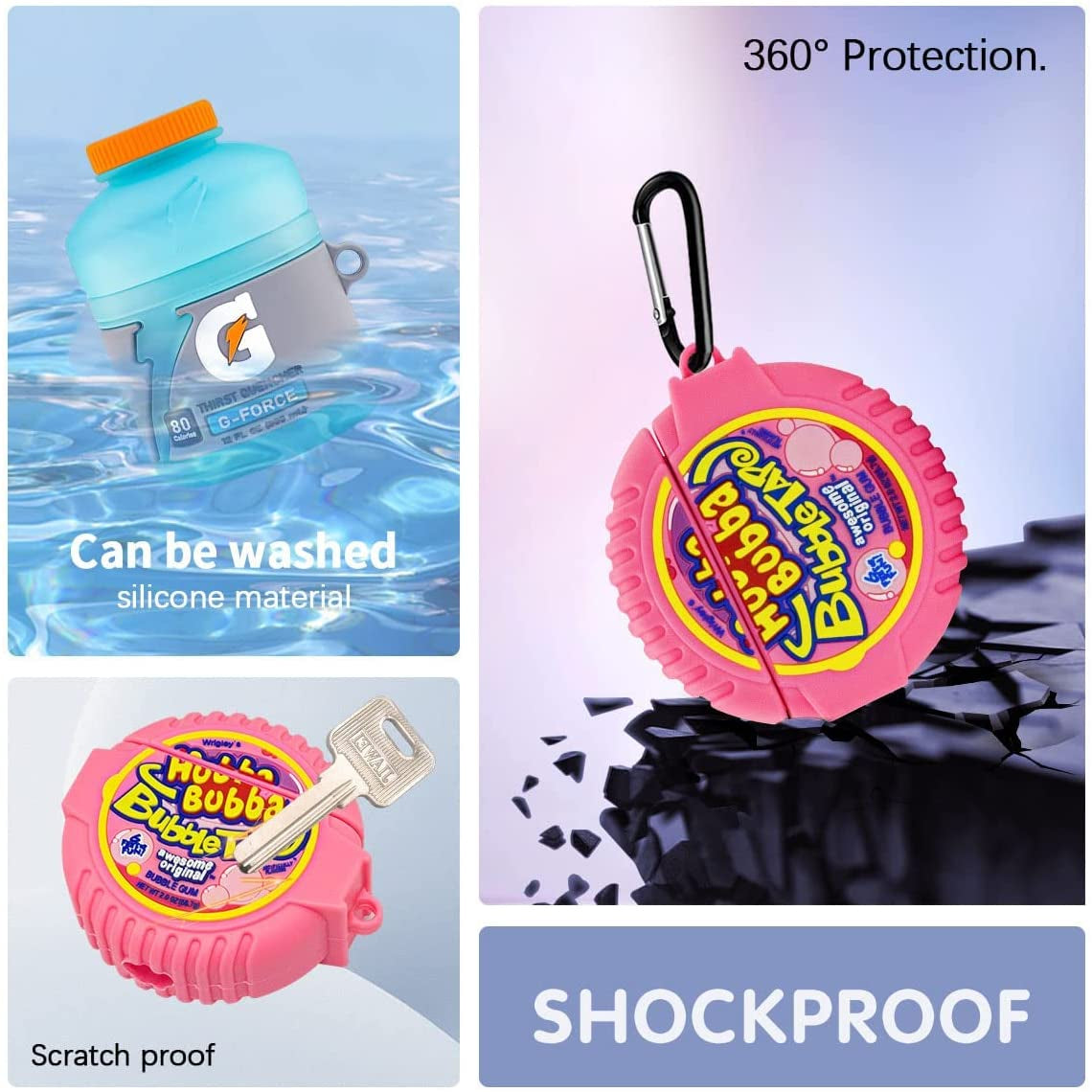 [3Pack]Cute Airpod Case for Airpod 2/1, 3D Cartoon Kawaii Bubble Gum&Sport Water&Purple Potato Airpods Cover Food Design Girl Boys Fashion Fun Protective Skin Accessories Silicone Case for Airpods 1&2  YIPINJIA   