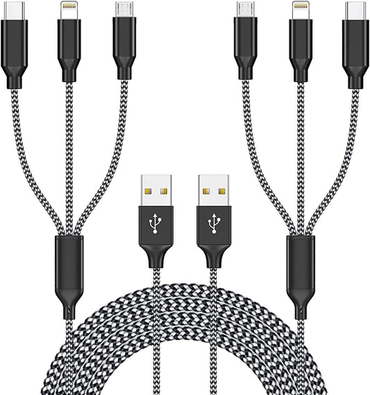 IDISON Multi Charging Cable, Iphone Lightning Charger Cable Nylon Braided Multiple USB Cable Universal 3 in 1 Charging Cord Adapter with Type-C, Micro USB Port Connectors for Cell Phones and More  IDISON   