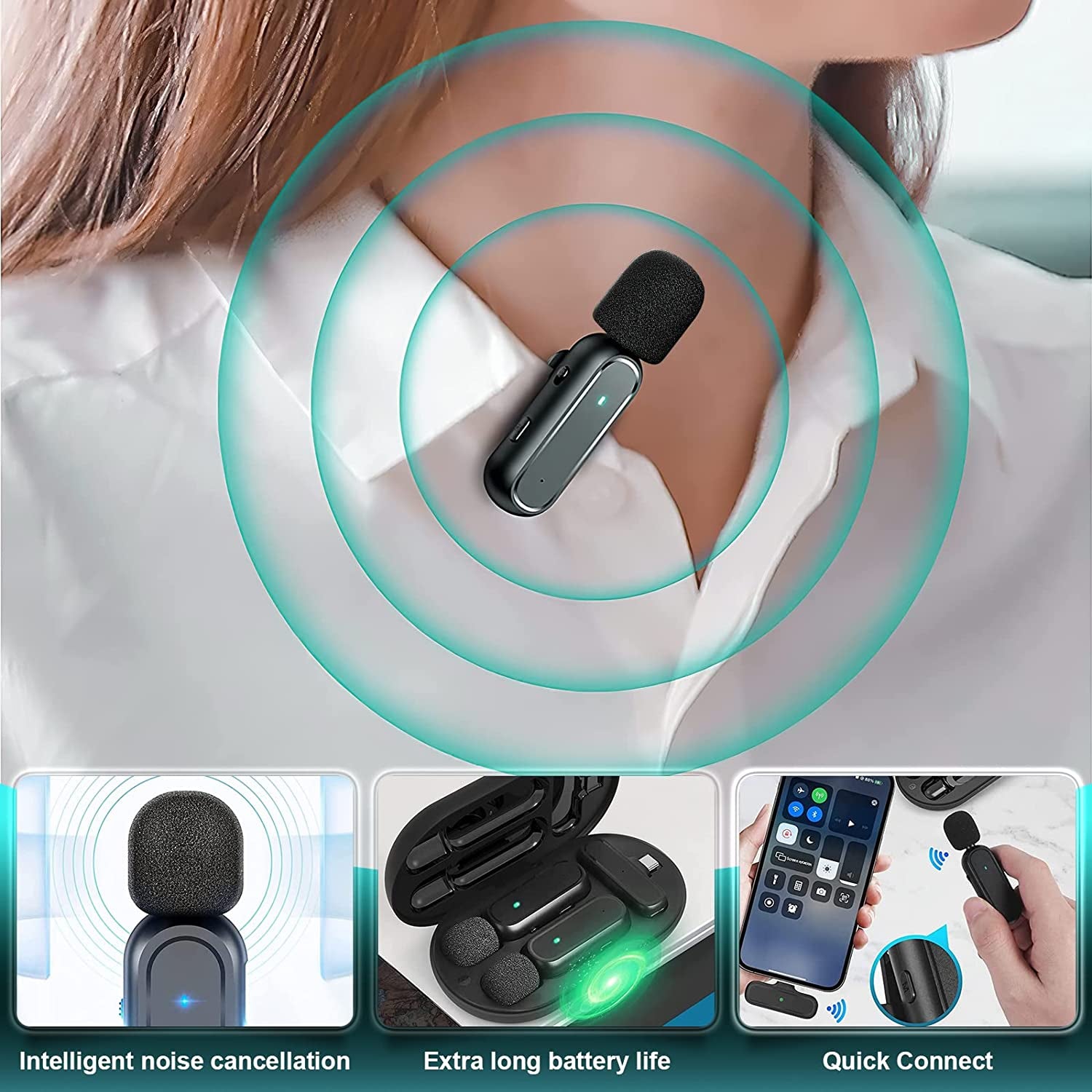 Wireless Microphones, 2 Pcs Wireless Lavalier Microphones with Charging Case , Professional Wireless Lavalier Microphone for Iphone and Ipad for Recording, Live Stream, Youtube, Facebook (Black)  OPULENO   