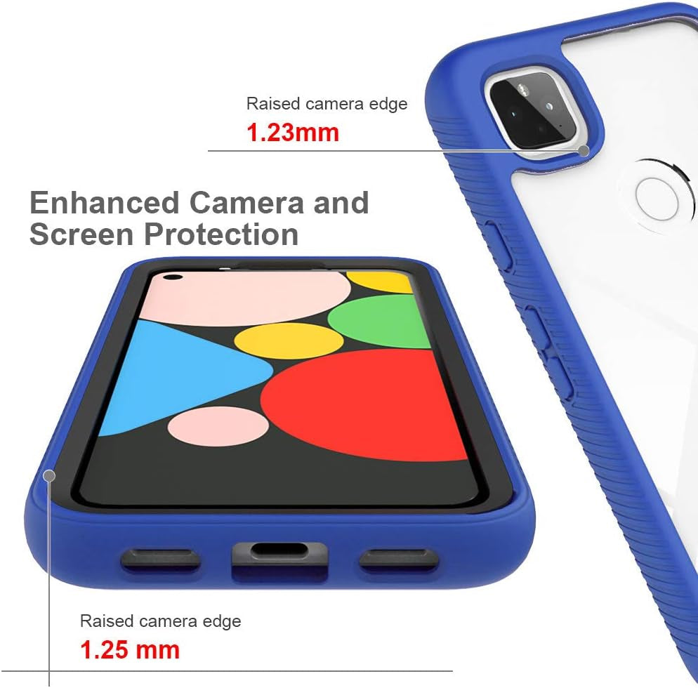 Google Pixel 4A 5G Case, [Not Fit Pixel 4A/Pixel 4] with [Tempered Glass Screen Protector Included], Circlemalls Transparent Back 12 Feet Shockproof Durable Hybrid Drop Protection Armor Cover- Blue  Circlemalls   