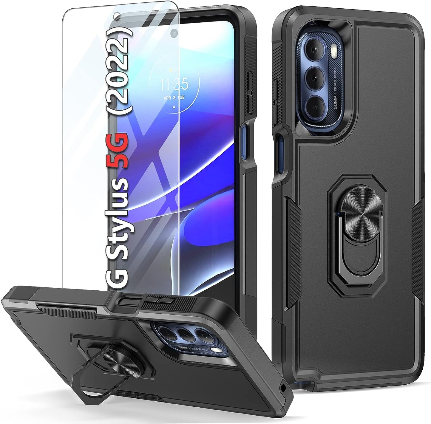 For Motorola Moto G-Stylus 5G-2022 Case: Military Grade Drop Proof Protection Rugged Protective Cell Phone Cover with Belt Clip Holster Kickstand & Slide |Shockproof TPU Matte(Belt-Clip Orange)  WTYOO Z-Black  