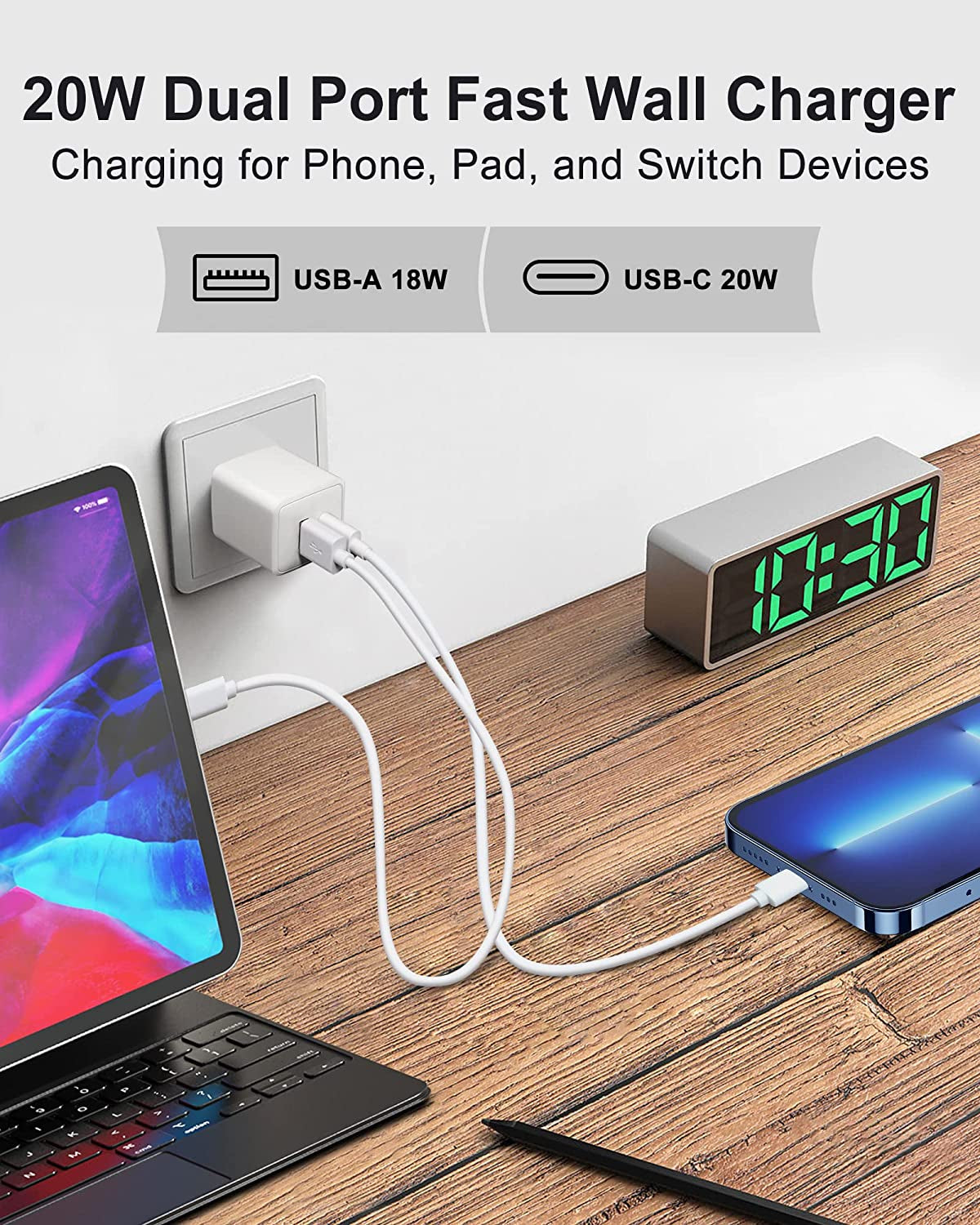 2 Pack USB C Wall Charger, PLSFLICK 20W Dual Port Power Delivery Fast Type C Charging Block Plug Adapter for Iphone 14 13 12 Pro Max Mini XR XS SE, Ipad, Airpods, Samsung Galaxy(White)  Dongguan Hailufang Electronic Technology Co., Ltd.   