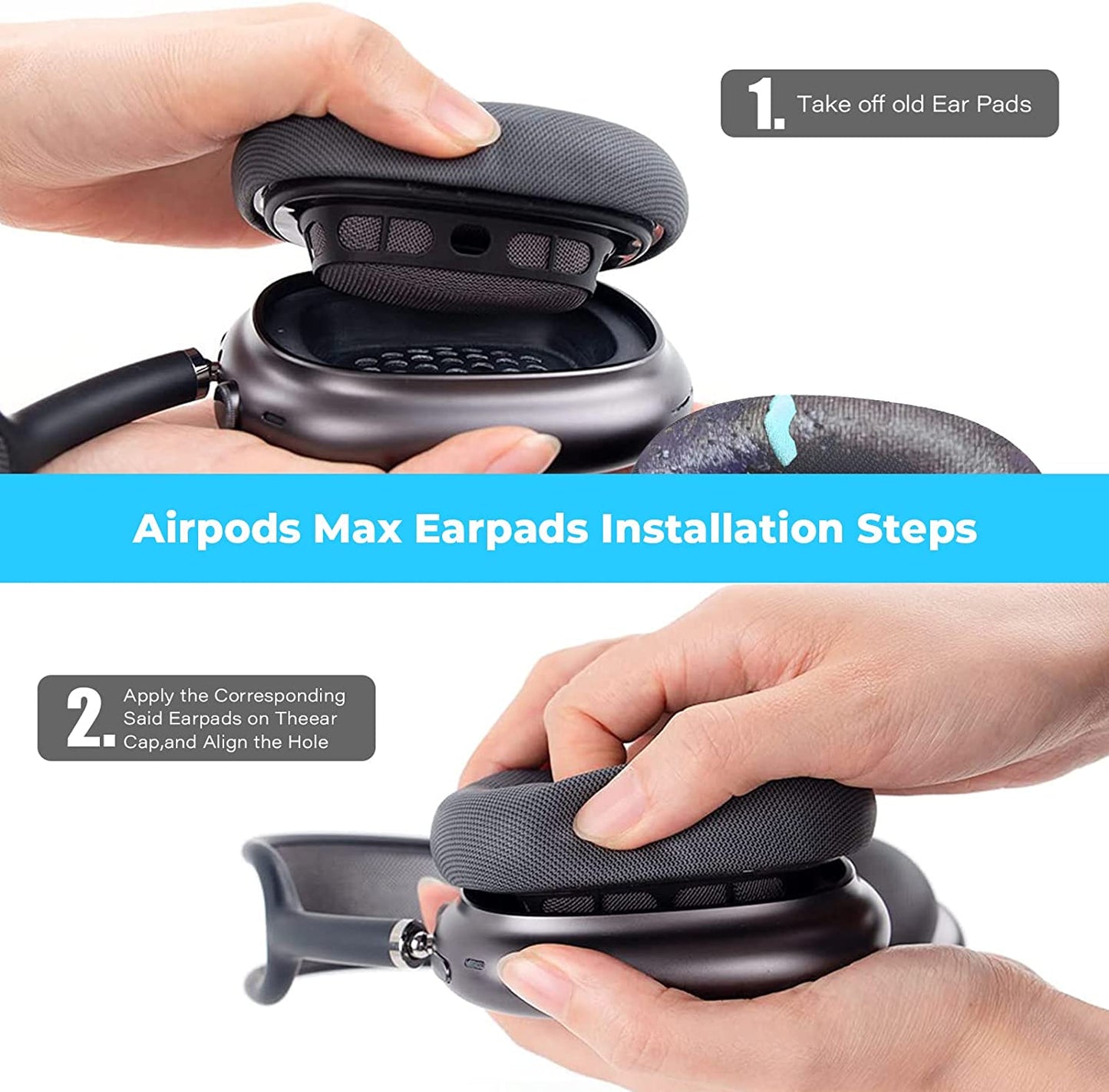 Airpods Max Ear Cushions, Comfortable & Easy to Install Airpods Max Accessories Replacement Earpads Earcups Compatible with Apple Airpods Max Headphones, a Knit-Mesh Canopy and Memory Foam(Space Gray)  QKIIP   