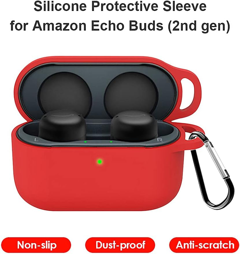 Gesuche Compatible for Echo Buds 2 Wireless Earbuds Case with Keychain,Silicone Protective Cover Accessories Compatible with Echo Buds 2 Generation (Red)  Gesuche   
