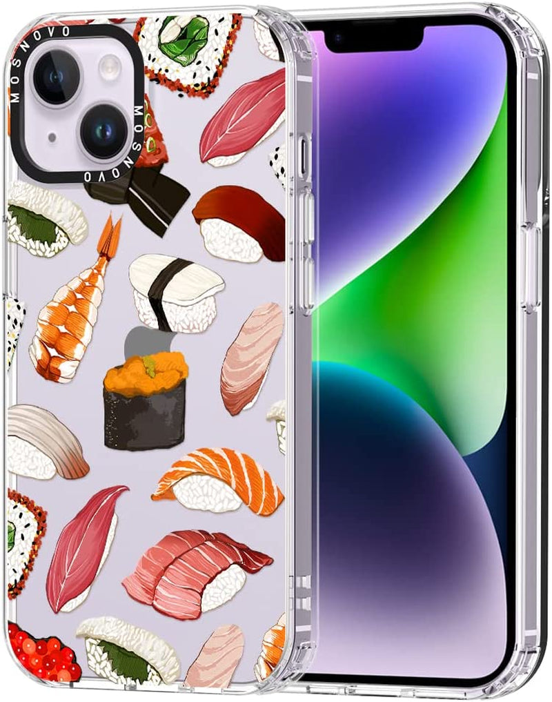 MOSNOVO Compatible with Iphone 14 plus Case, [Buffertech 6.6 Ft Drop Impact] [Anti Peel off Tech] Transparent Clear TPU Bumper Phone Case Cover with Floral Skull Designed for Iphone 14 plus 6.7"  MOSNOVO Sushi  