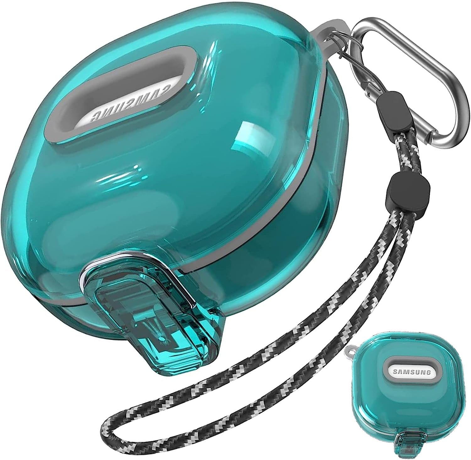 Miimall [Upgrade Secure Lock] Case Compatible for Samsung Galaxy Buds 2/Galaxy Buds Pro 2/ Galaxy Buds Live/Galaxy Buds Pro Case with Lanyard &Carabiner Accessories, Clear Replacement Case (Purple)  Miimall Blue  