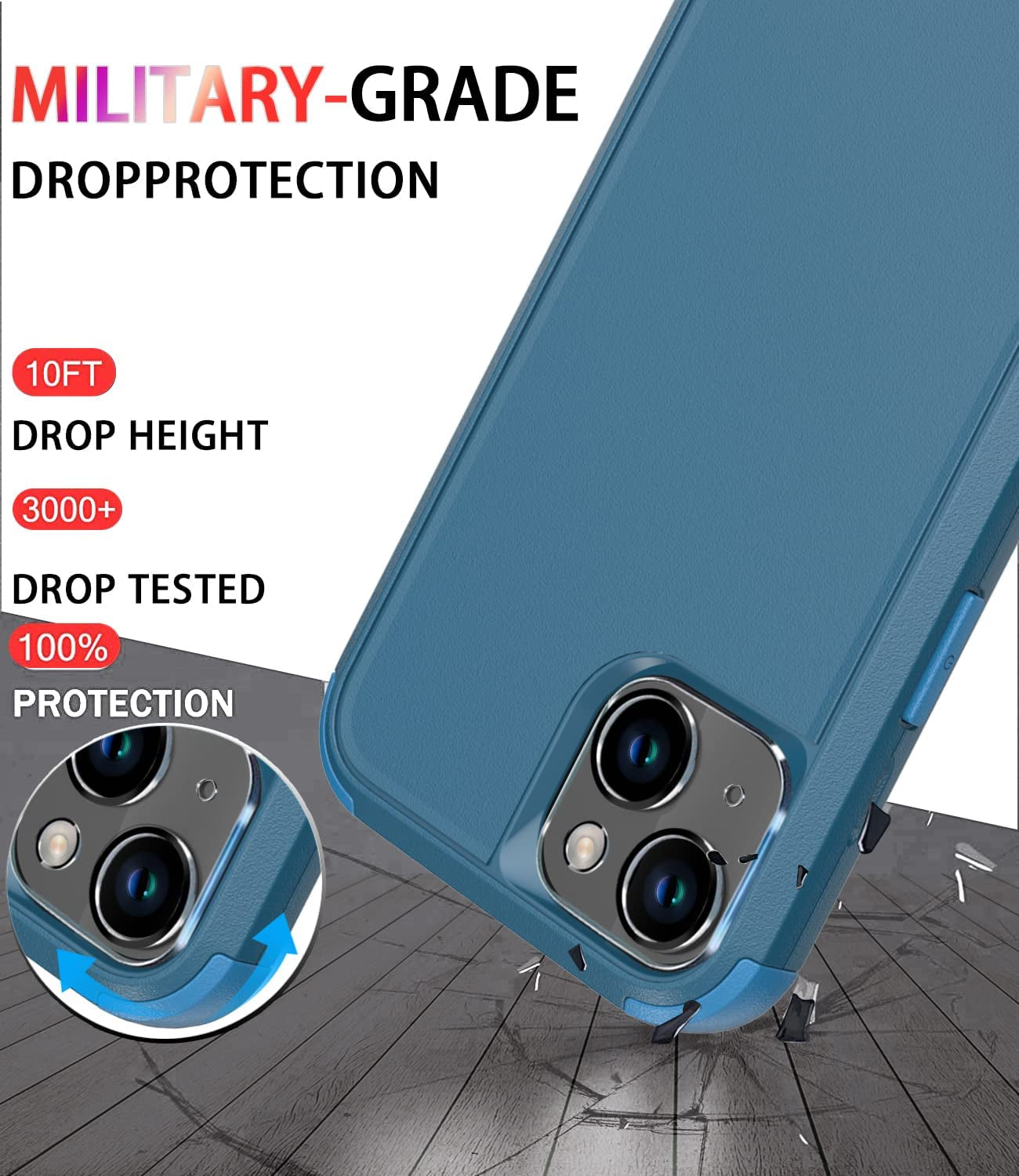 Diverbox for Iphone 14 Case [Shockproof] [Dropproof] [Tempered Glass Screen + Camera Lens Protector],Heavy Duty Protection Phone Case Cover for Apple Iphone 14 (Blue)  DiverBox   
