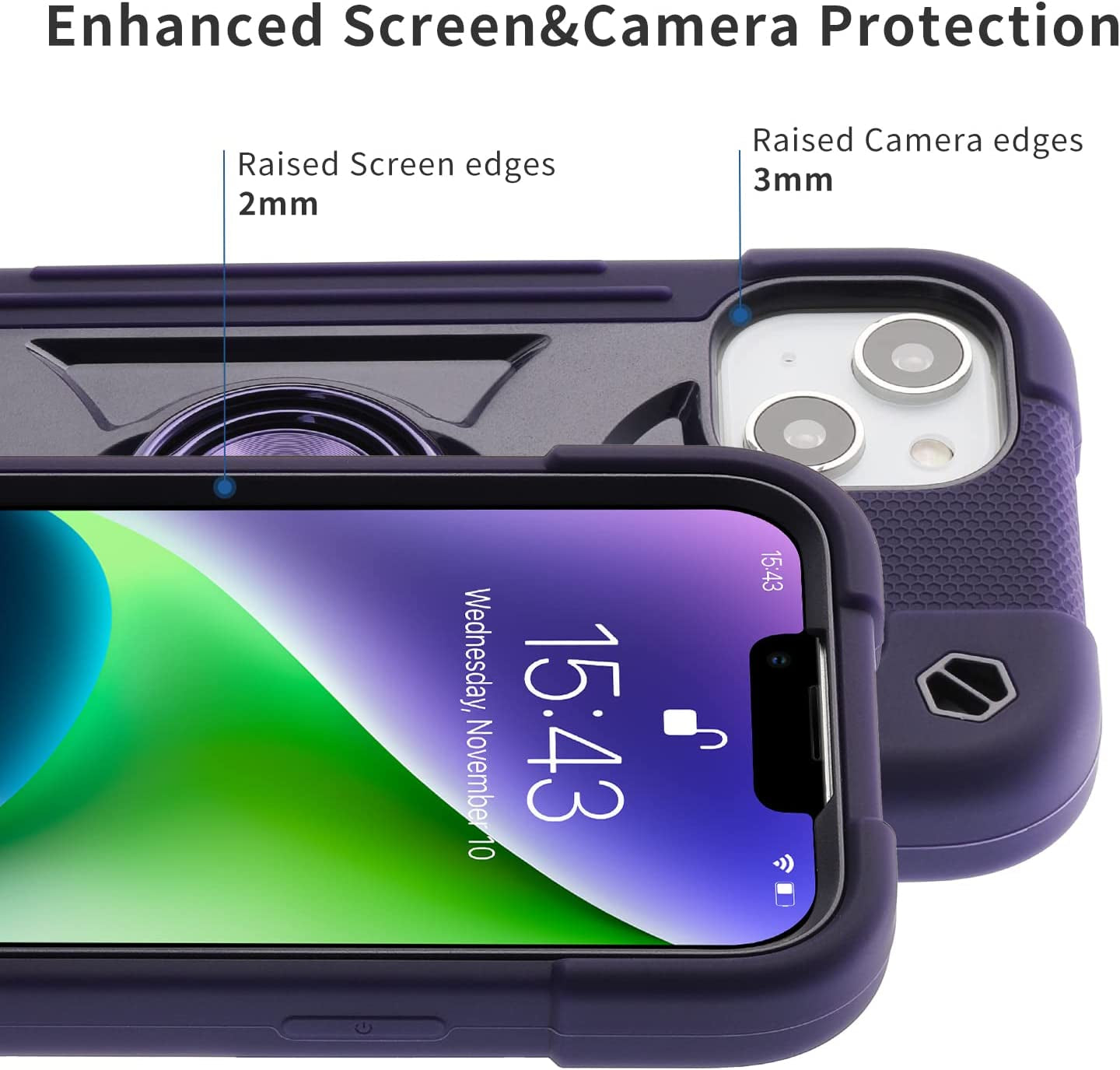 MARKILL Compatible with Iphone 14 Case/Iphone 13 Case 6.1 Inch with Built-In 360°Rotating Ring Stand, Military Grade Drop Protection Full Body Rugged Heavy Duty Case Durable Cover. (Deep Purple)  MARKILL   