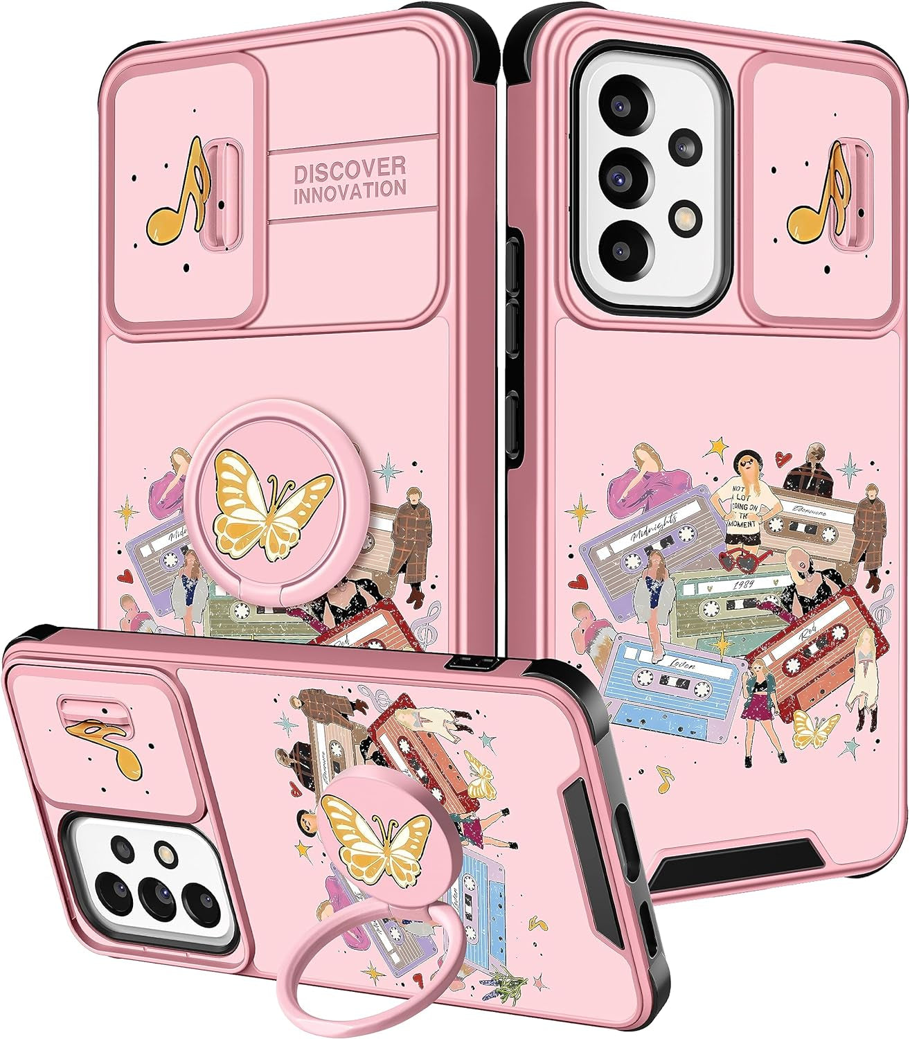 Oqpa for Samsung Galaxy A53 5G Case Cute Cartoon for Women Girly Girls Boys Kids Kawaii Funny Samsung A53 Phone Case Cover with Camera Cover+Ring Holder for Galaxy A53 5G, Happy Miki  meitong2020 Taile Tapes  