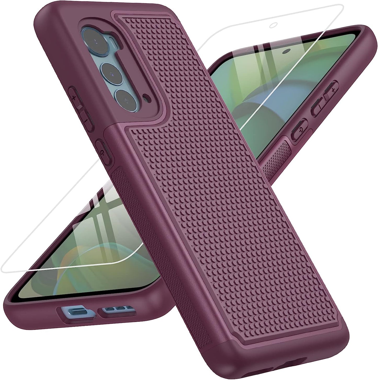 JXVM for Motorola Moto Edge 2022 Case: Moto Edge 5G UW 2022 Dual Layer Case | Shockproof Protective Cell Phone Cover with Hybrid Sturdy Textured Shell - Drop Proof Protection - 6.6 Inches (Blue)  JXVM Burgundy Purple  