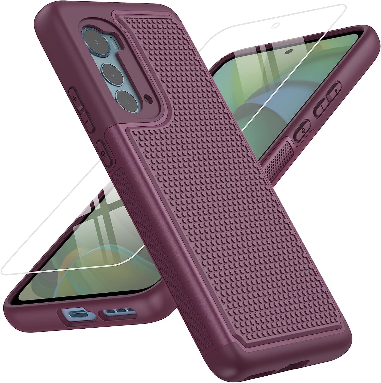 JXVM for Motorola Moto Edge 2022 Case: Moto Edge 5G UW 2022 Dual Layer Case | Shockproof Protective Cell Phone Cover with Hybrid Sturdy Textured Shell - Drop Proof Protection - 6.6 Inches (Blue)  JXVM Burgundy Purple  