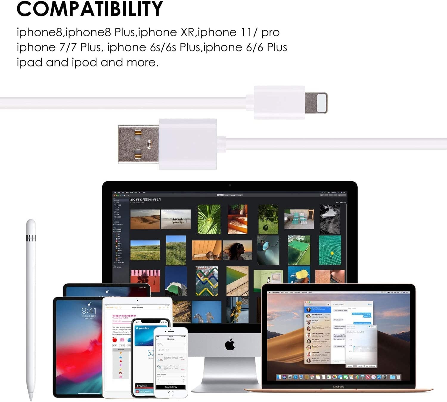 Charger Adapter for Apple Pencil Adapter Compatible with Ipad Pro Pencil Accessories Male to Female Flexible Connector 2In1 Charging Cable 150CM  Iootmoy   