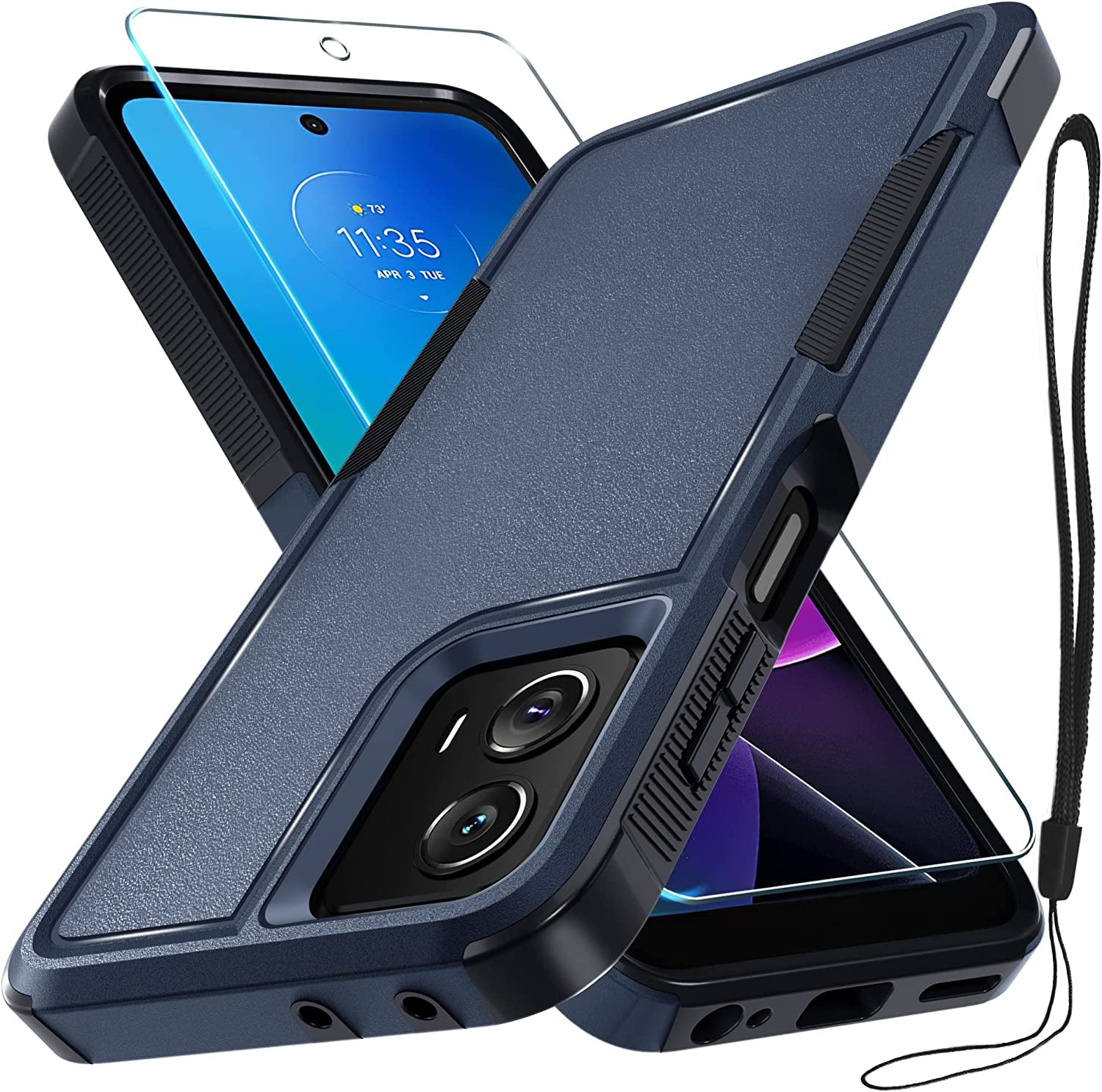 For Motorola Moto G Power 5G 2023 & Moto G 5G 2023 Case with Tempered Glass Screen Protector[1 Pack], Dual Layer Full Body Heavy Duty Rugged Shockproof Protective Phone Cover, Mint Green  RMOCR Navy Blue Moto G 5G 2023/G Power 5G 2023 