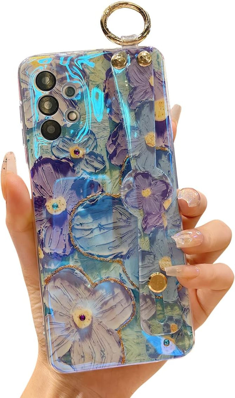 Lastma for Samsung Galaxy A53 Case 5G 6.5" Cute with Wrist Strap Kickstand Case Glitter Bling Cartoon IMD Soft TPU Shockproof Protective Phone Cases Cover for Girls and Women - Sunflower  Lastma Taro Flower  