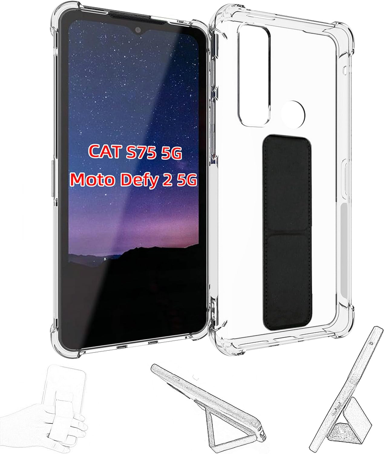 Jioeuinly for Sony Xperia 1 V Case Compatible with Sony Xperia 1 V Phone Case Cover [Adhesive Folding Support] [Shockproof Protection] Clear  jioeuinly Cat S75 5G/Moto Defy 2 5G  