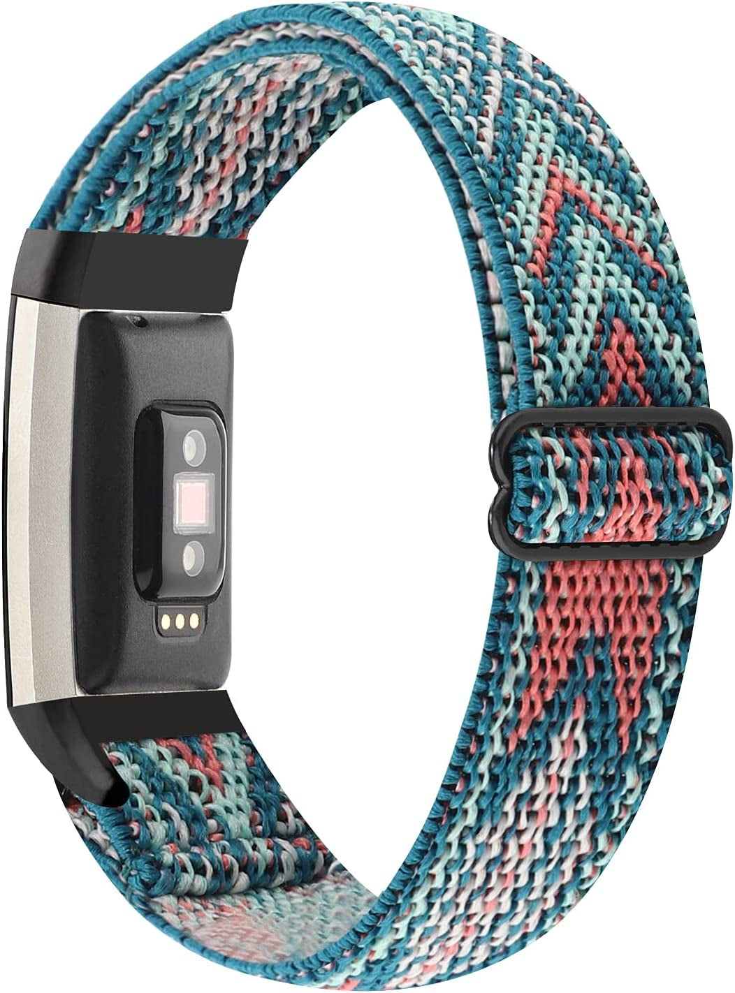 YONWORTH Adjustable Elastic Watch Band Compatible with Fitbit Charge 2 Bands, Stretchy Nylon Loop Strap Soft Wrist Bands Bracelet Sport Replacement for Women Men (Aztec Blue Green)  YONWORTH Green Arrow  