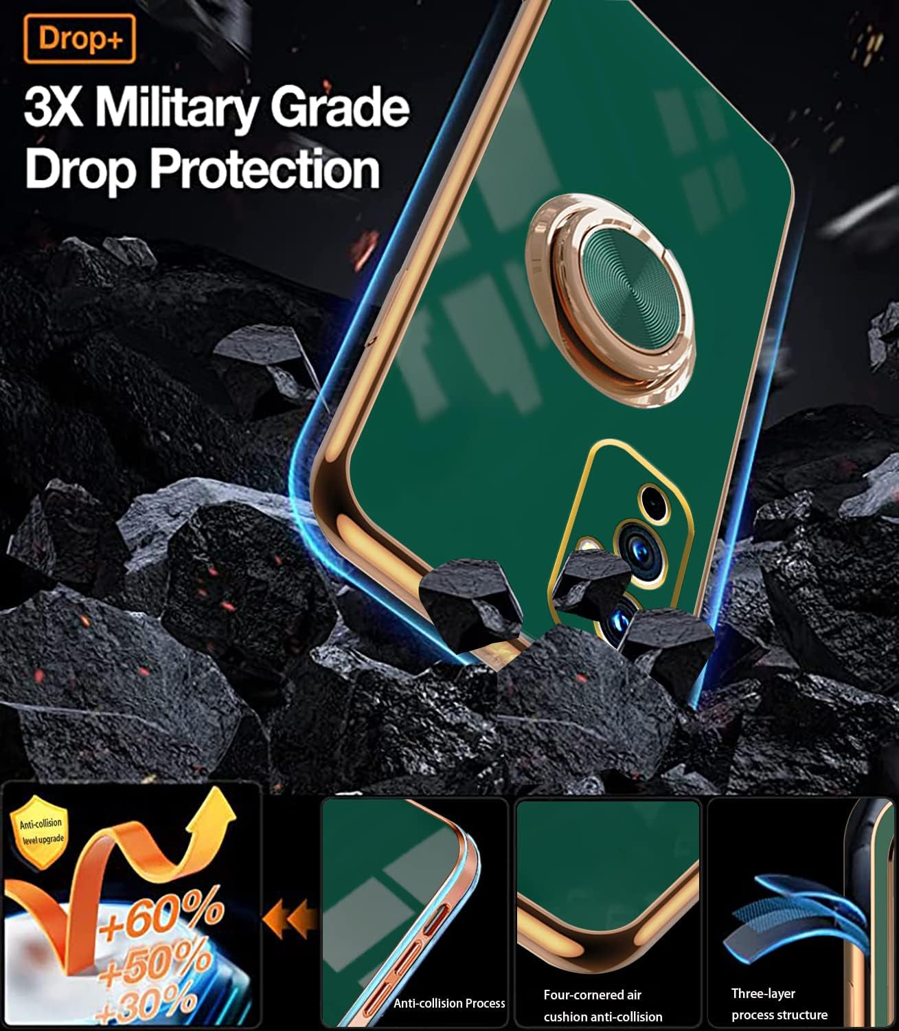 Jancyu Compatible with Oneplus 9 Case, Phone Case for One plus 9 Cute Silicone Protective Fundas with 360 Degrees Magnetic Life Holder Bracket Mobile Caver (Dark Green)  Jancyu   