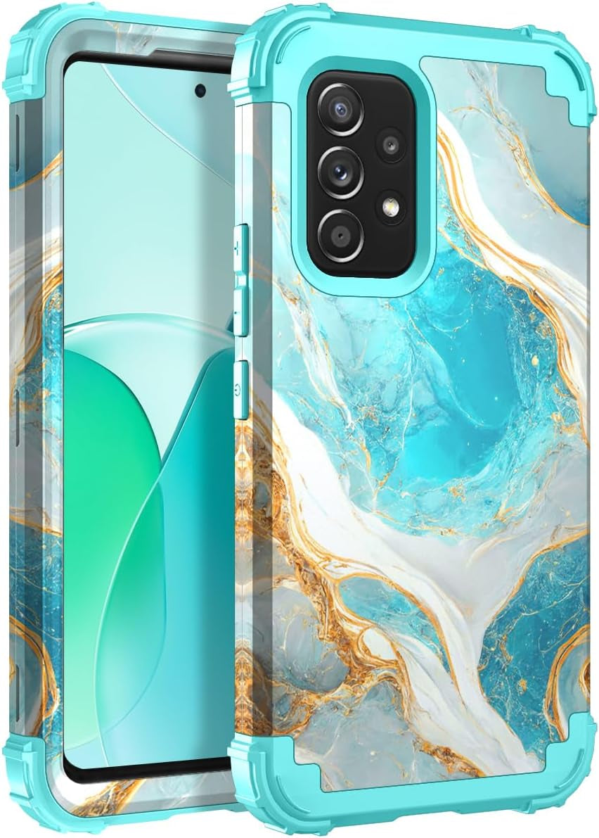 Hocase for Galaxy A53 5G Case, Heavy Duty Shockproof Protection Soft Silicone Rubber Bumper+Hard Plastic Hybrid Protective Case for Samsung Galaxy A53 5G (6.5" Display) 2022 - Blue Purple Marble  Hocase Teal  