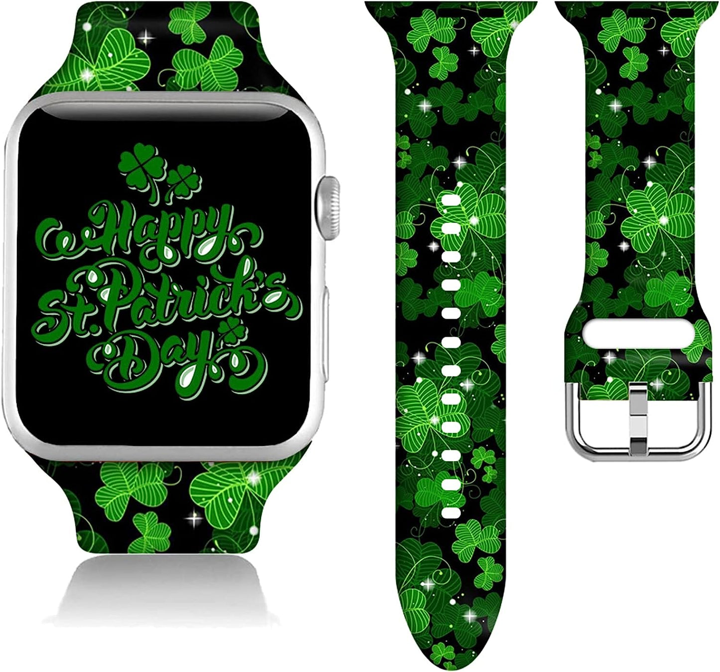 Easter Gifts Decorations Wristband Straps for Apple Watch Band 38Mm/40Mm/41Mm/42Mm/44Mm/45Mm Soft Silicone Easter Watch Band Strap for Apple Smart Watch Series 7 6 5 4 3 2 1 SE.  DGDGDG Saint Patricks Day Gifts Green Clover 38mm/40mm/41mm 