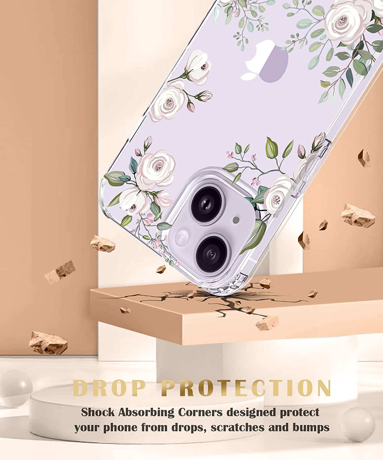 MIODIK Compatible with Iphone 14 Case with Screen Protector + Camera Lens Protector, [Anti-Yellow] Clear Floral Phone Case, Protective Shockproof Cover for Women Girls 6.1 Inch - Camellia/Ivory  MIODIK   