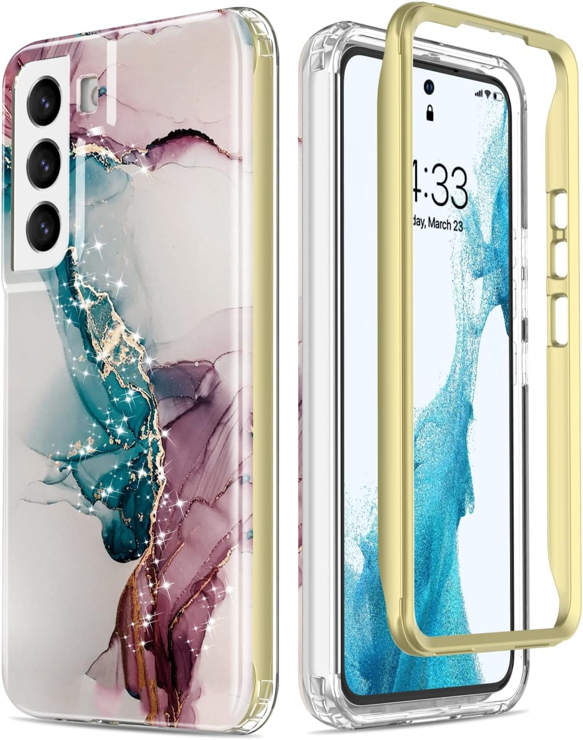 Esdot for Samsung Galaxy S22 Case,Military Grade Passing 21Ft Drop Test,Rugged Cover with Fashionable Designs for Women Girls,Protective Phone Case for Galaxy S22 6.1" Agate Stone  Esdot Turquoise Pink Marble  