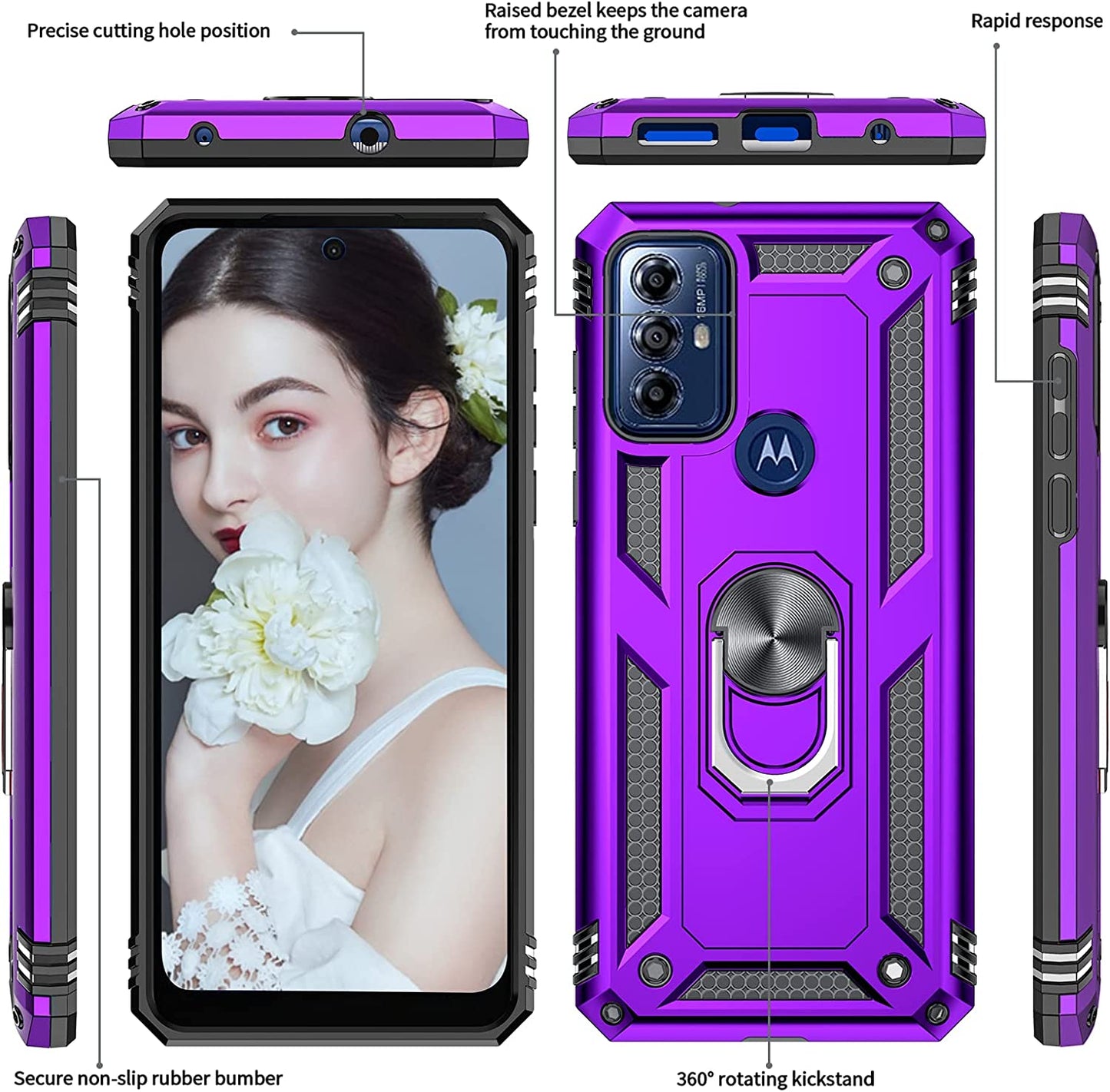 Leyi for Motorola G Play 2023 Phone Case, Moto G Play Case with Screen Protector for Girls Boys, [Military-Grade] Heavy Duty Case with Magnetic Metal Ring Kickstand for Moto G Play 2023, Purple  LeYi   