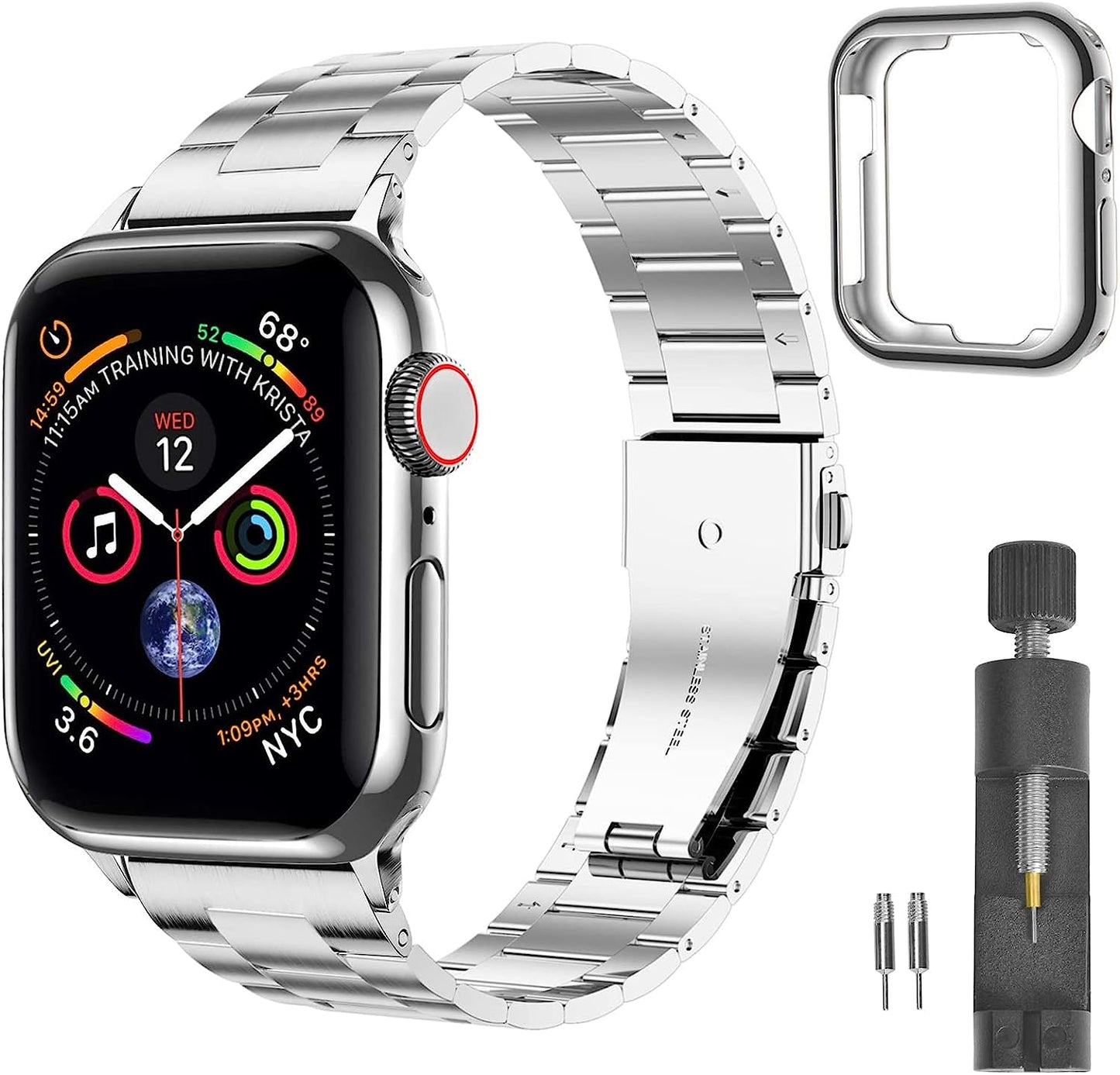 Amzaokay Band Compatible for Apple Watch Series Ultra SE Series 8 7 6 5 4 40Mm 41Mm 44Mm 45Mm 49Mm/ Series 3 2 1 38Mm 42Mm for Women Men,Stainless Steel Band for Iwatch Replacement Strap  AmzAokay Ultra Thin Style-Silver 49mm/45mm/44mm/42mm 