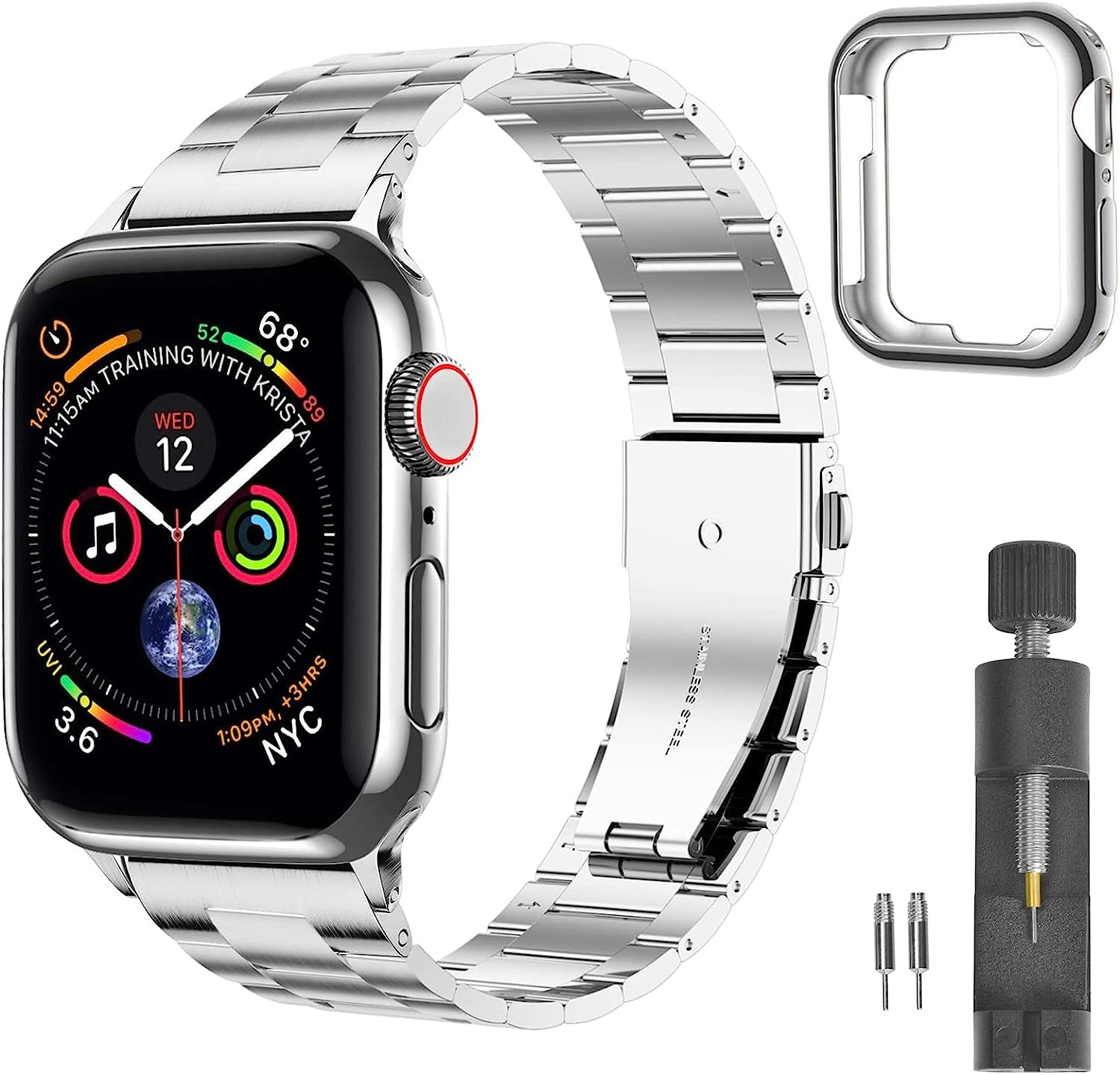 Amzaokay Band Compatible for Apple Watch Series Ultra SE Series 8 7 6 5 4 40Mm 41Mm 44Mm 45Mm 49Mm/ Series 3 2 1 38Mm 42Mm for Women Men,Stainless Steel Band for Iwatch Replacement Strap  AmzAokay Ultra Thin Style-Silver 49mm/45mm/44mm/42mm 