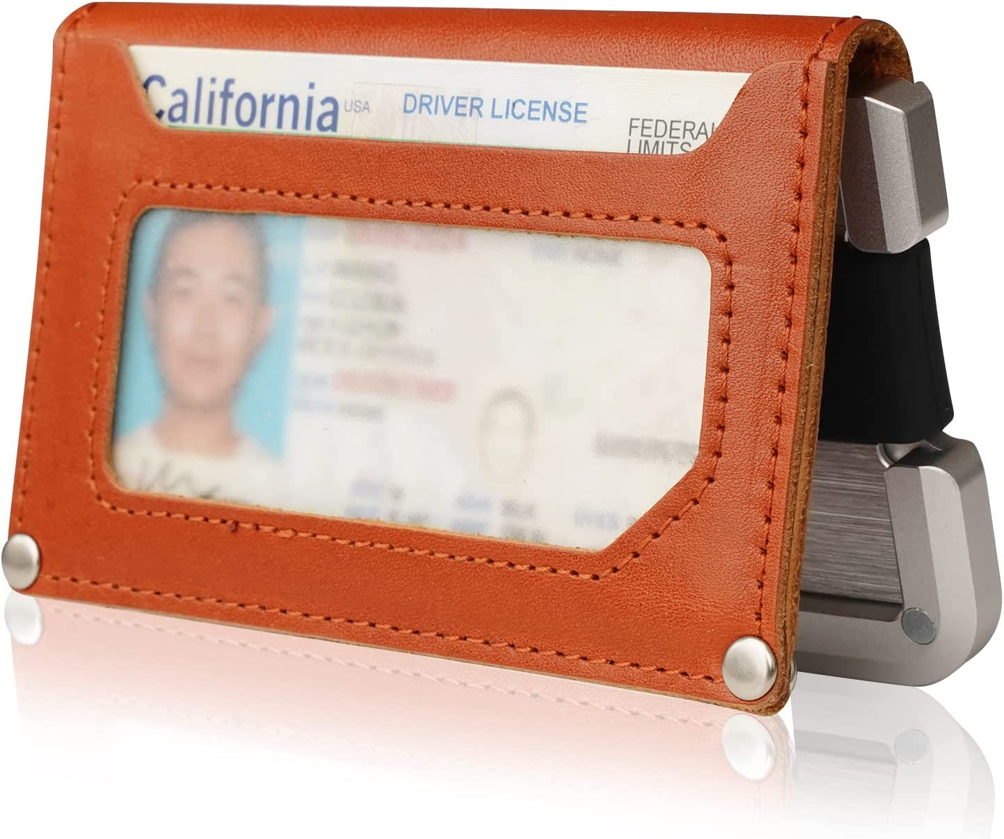 Nekmit Bifold Leather Wallet for Men - Tactical Metal Wallet with RFID Blocking, ID Window and Gift Box - Slim Minimalist Front Pocket Wallets Brown  Nekmit   