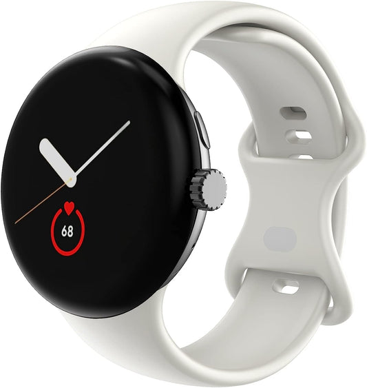 OVERSTEP Compatible for Google Pixel Watch Bands, Soft Silicone Sport Strap Metal Buckle for Google Watch Band, Replacement Google Pixel Watch 2022 Band for Women Men (S, White)  OVERSTEP   