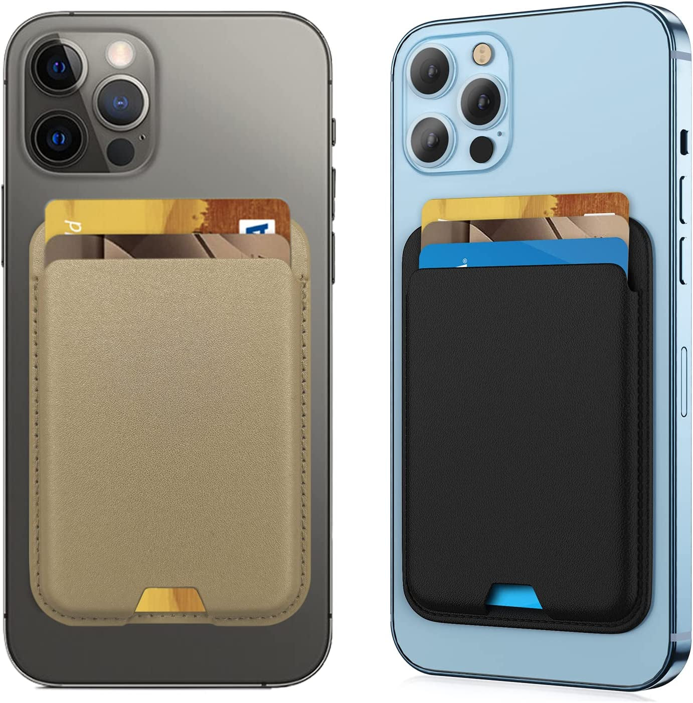 [2 Pack] Magnetic Wallet Card Holder Compatible with Apple Magsafe Wallet for Iphone 14 Pro Max/14 Pro/14/14 Plus, Mag Safe Wallet for Iphone 13 Pro Max/13 Pro/13/13 Mini/Iphone 12 Series,Midnightblue  iLodn Black and Gold  