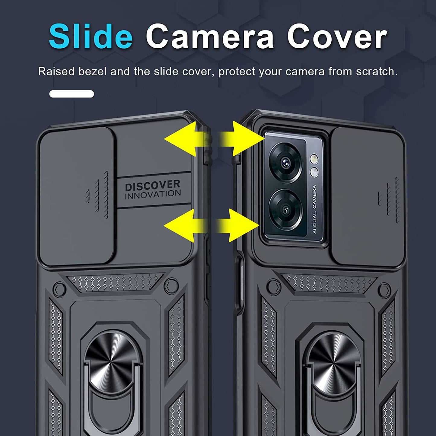 Janmitta Oneplus Nord N300 5G Case Built in Slide Camera Lens Cover and Screen Protector,Heavy Duty Shockproof Full Body Protective Phone Cover,Built in Finger Ring Stable Holder Kickstand,2022 Black  Janmitta   