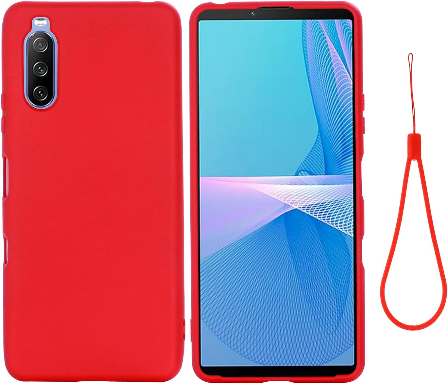 Case for Sony Xperia 10 III, Liquid Silicone Protective Phone Case for Sony Xperia 10 III with Silicone Lanyard, Slim Thin Soft Shockproof Cover for Sony Xperia 10 III Silicone Case Red  Generic   