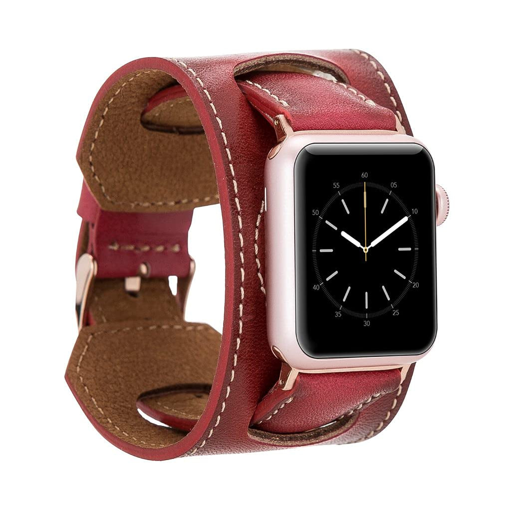 HARDISTON Cuff Watch Band Compatible with Apple 44Mm for Men & Women, Handmade Genuine Leather, Compatible with Iwatch Series 7 6 5 4 3 2 1 SE, Wrist Bracelet Arm Band, Medium/Band-Russet  HARDISTON Band-Red iWatch-45mm / Band-Medium 