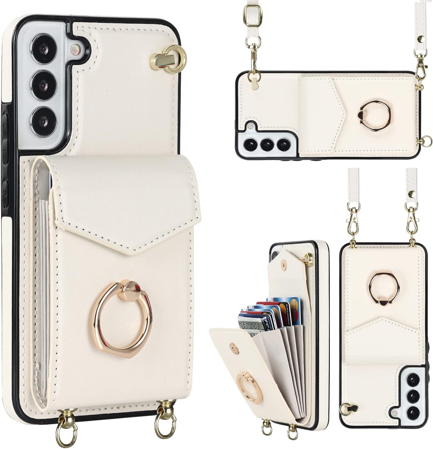 YYTVN for Samsung Galaxy S21 plus Case 5G 6.7 Inch, Minimalist Wallet Case with Ring Kickstand and Shoulder Strap, Shockproof Stylish Protective Cover for Galaxy S21 plus -Red  YYKeji White Galaxy S21 Fe 