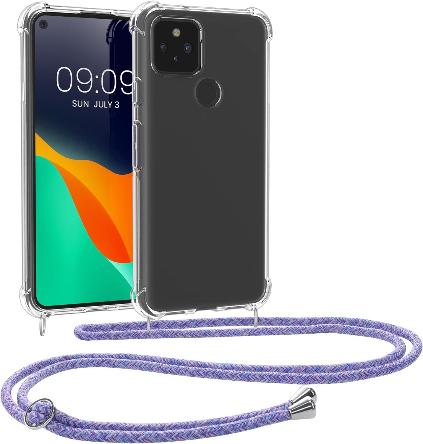 Kwmobile Crossbody Case Compatible with Google Pixel 5 Case - Clear TPU Phone Cover W/Lanyard Cord Strap - Gold  kwmobile Lavender / Violet / Light Blue / Transparent  