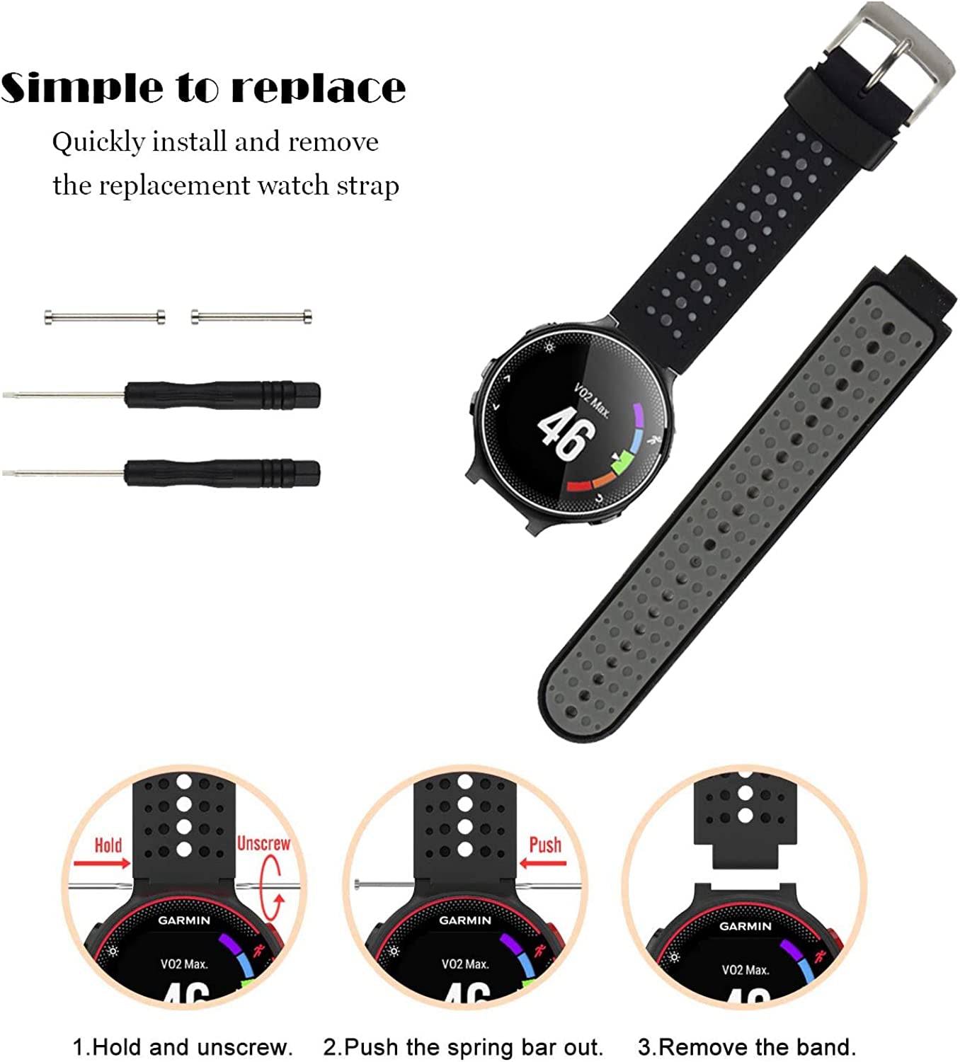 Replacement Smart Wrist Watch Accessory Band Strap for Garmin Forerunner 220/230/235/620/630/735Xt/235Lite, One Size  OLIVE INC.   